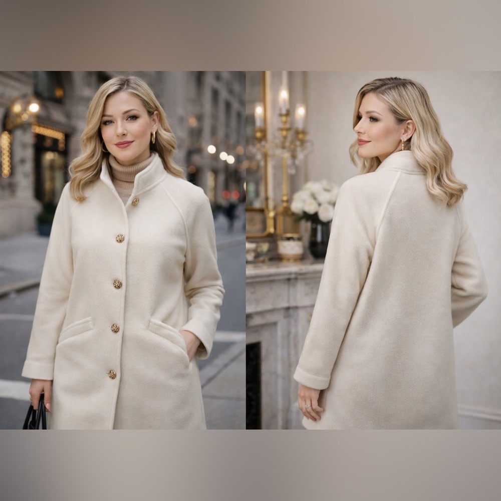 Blair Ivory Fleece Coat Women S Button Front Stand Collar Winter Jacket